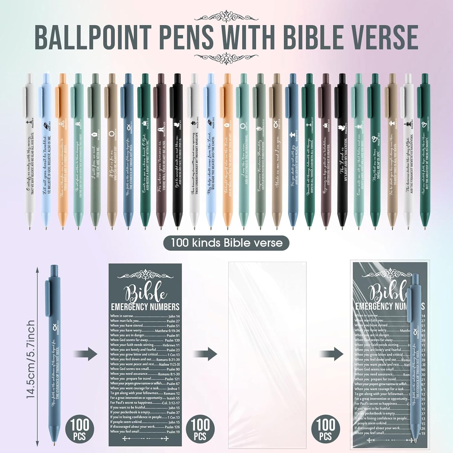 Feifeiya 100 Sets Bible Emergency Numbers Bookmark Mother's Day Christian Gifts Bulk Bible Verse Pens Religious Gift for Mother's Day Church Party Favor Sunday School Church Holy Week(Coffee,Vintage)