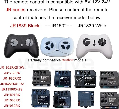 Miniatura 3 de JR1839 Negro Niños Powered Ride on Car 2.4G Bluetooth Accesorios de Control Remoto, Coincidencia JR Receptor Niños Eléctrico Ride On Car Piezas de