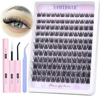 Lash Extension Kit Natural Lash Clusters Kit Waterproof Eyelash Extension Kit Wispy Lash Clusters C Curved Cluster Eyelash Extensions Kit 10-16 mm Individual Lashes by Lanflower