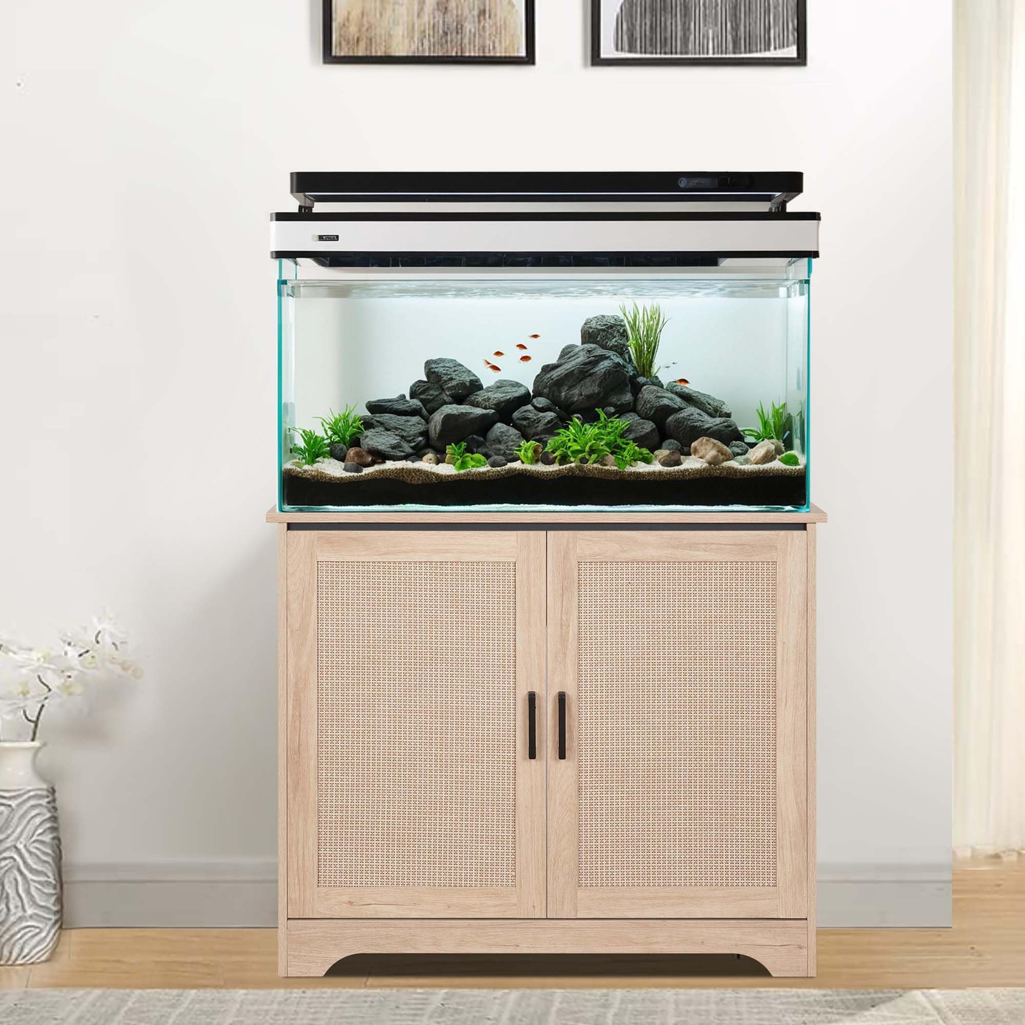 unipaws Soporte de acuario de 30-50 galones, soporte para pecera con armario de almacenamiento, soporte de madera para tanque de tortugas, terrario de reptiles