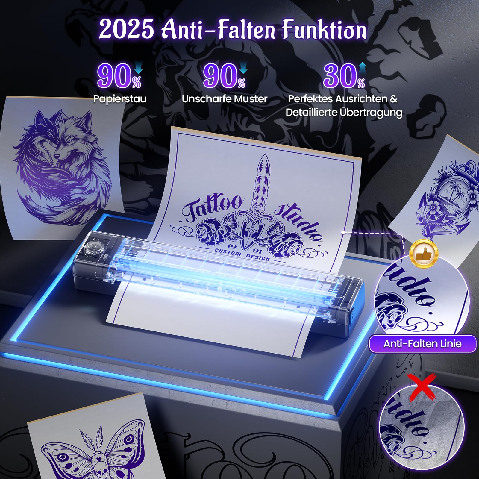 Yowell H1 Tattoo Drucker Bluetooth, Stencil Drucker, Tattoo-Drucker mit 10 Blatt Transferpapier, Tattoo-Stencil-Drucker für Smartphone & PC, Thermodrucker-Tattoo für Künstler und Anfänger, Schwarz
