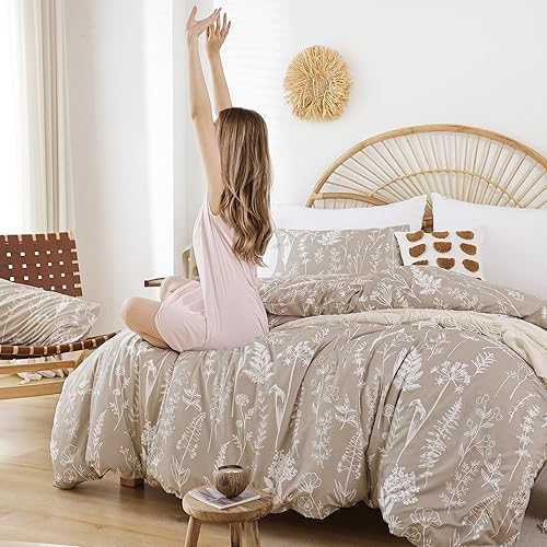 Miniatura 2 de JANZAA Juego de edredón tamaño individual, juego de edredón floral de avena, juego de edredón de microfibra con funda de almohada para todas las