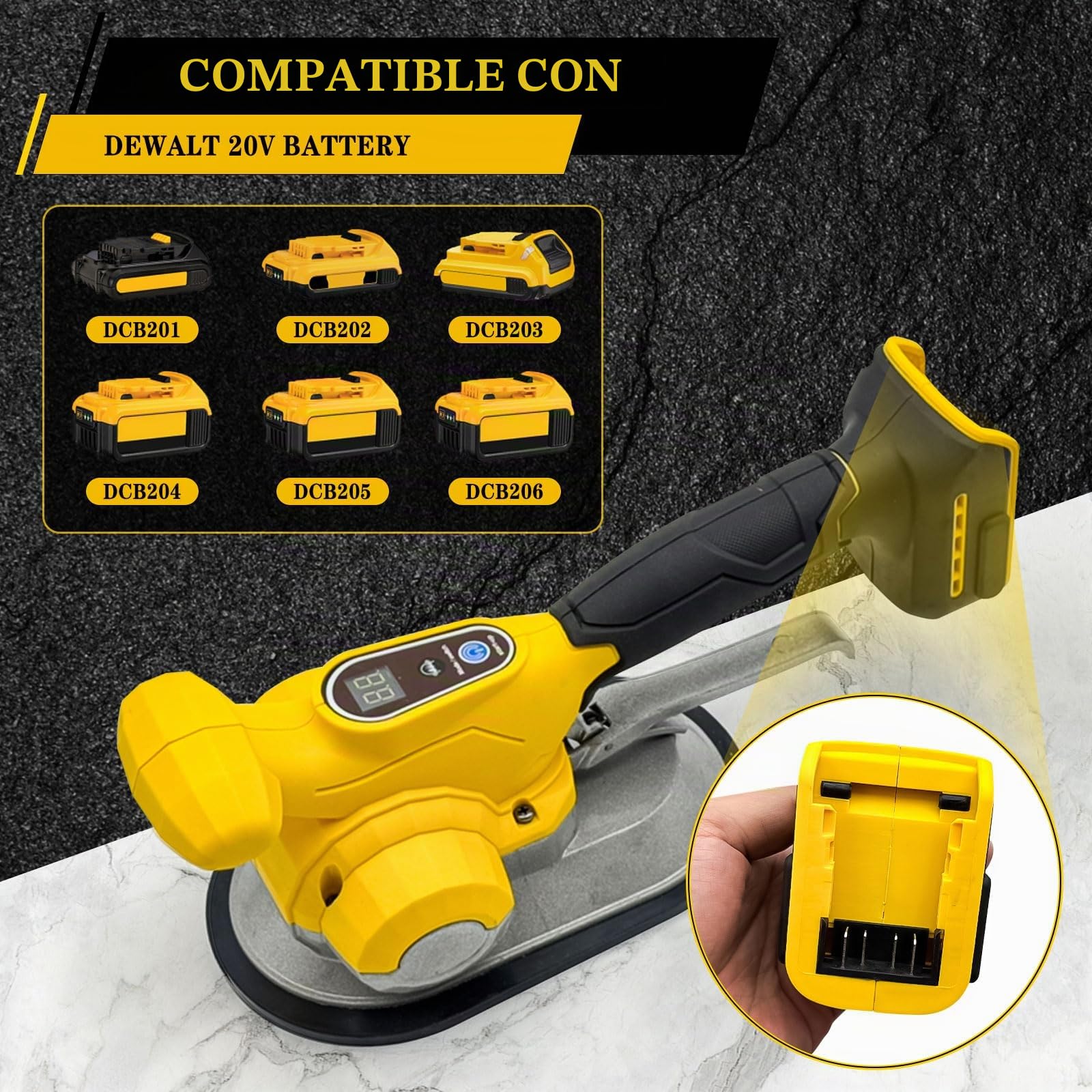 Herramienta de vibración de azulejos para batería Dewalt de 20 V con ventosa de 7.6 pulgadas, vibrador de nivelación de pared de ladrillo, 200 kg de adsorción, ventosa de azulejos, herramienta