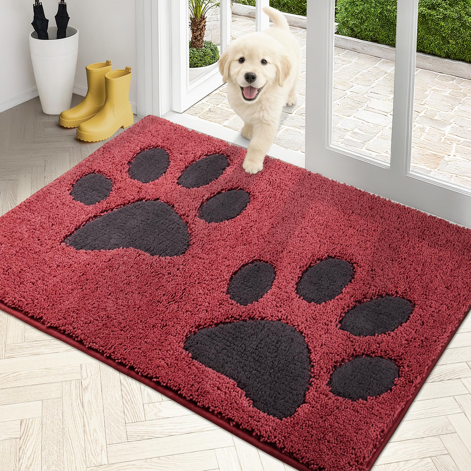 PURRUGS Dirt Trapping Door Mat 32" x 47", Non-Skid/Slip Machine Washable Microfiber Entryway Rug, Dog Doormat, Super Absorbent Welcome Mat for Muddy