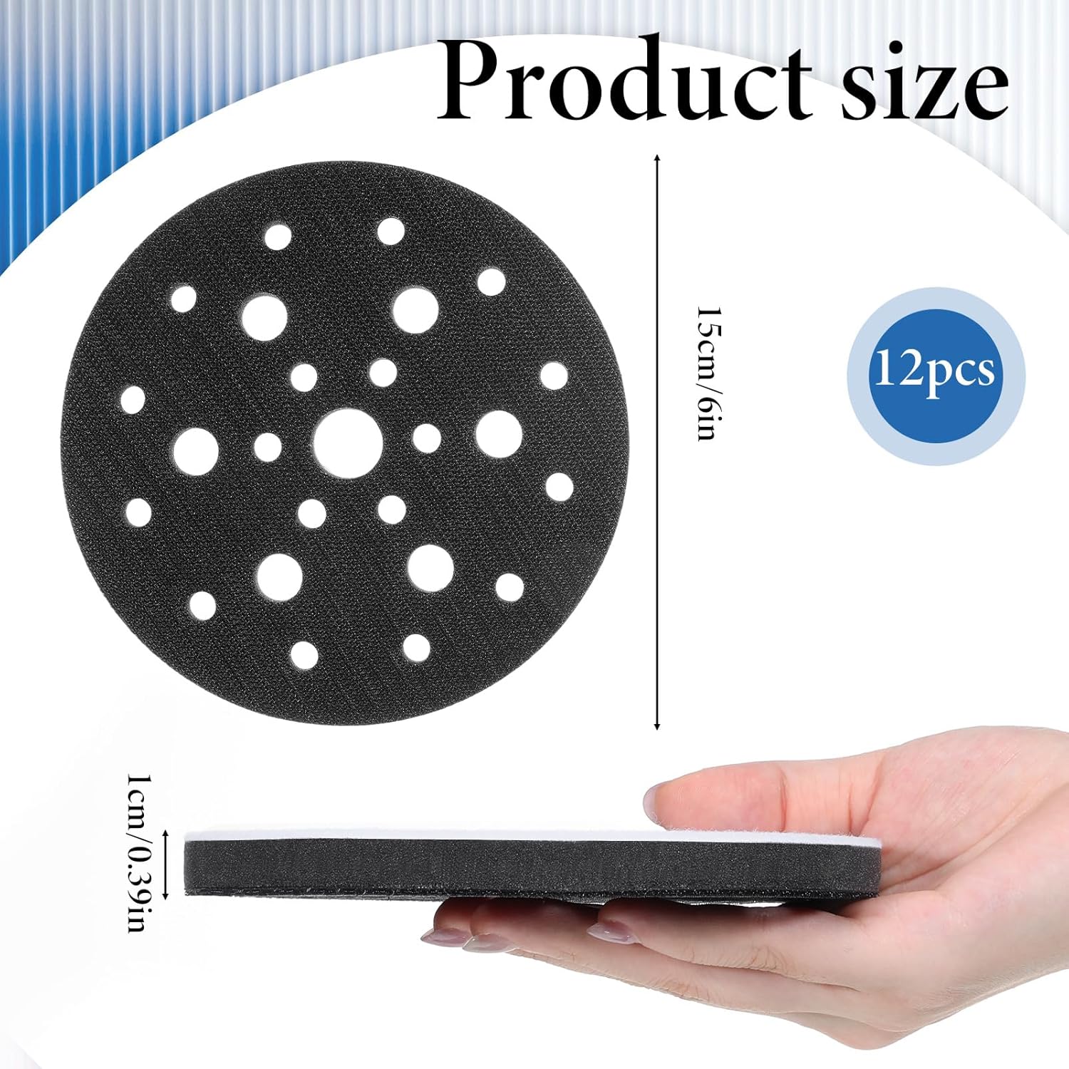 12PCS Foam Interface Pads, 6 Inch 25 Holes Hook and Loop Soft Density Sponge Cushion Buffer Backing Pad, Professional Sponge Sanding Pads for Orbital Sander Automotive Woodworking Polishing