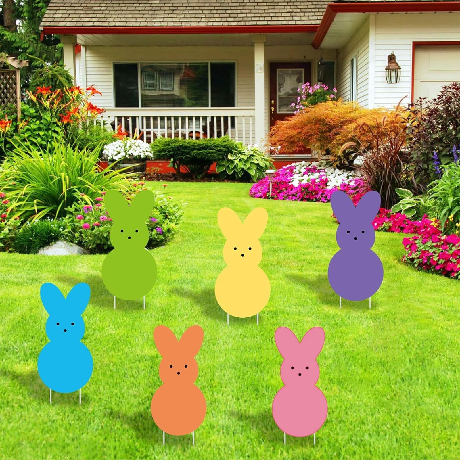 Easter Yard Bunny Outdoor Decorations 6 PCS Easter Yard Peeps Stakes Double