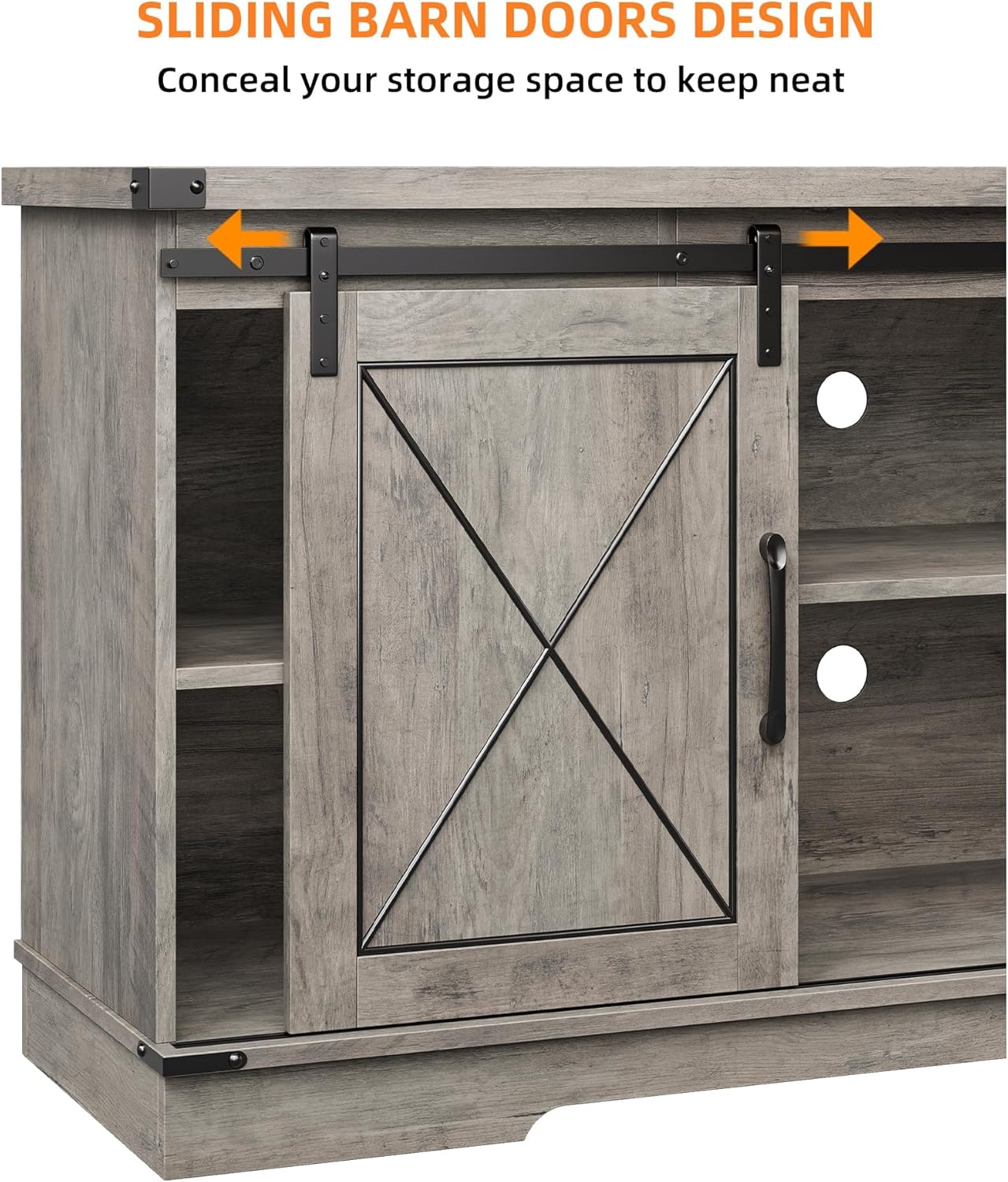 59" Farmhouse TV Stand for Televisions Up to 65 Inches, Entertainment Center with Sliding Barn Doors & Adjustable Shelf, TV Media Console Table with Storage Cabinet for Living Room, Dining Room, Grey