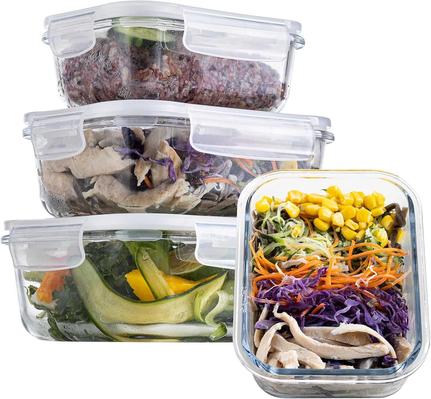 Airtight Glass Food Storage Containers Set - Meal Prep Containers with Lids for Soup, Leftovers, Meal Prep & Office Lunch - BPA Free, Freezer to Microwave to Dishwasher Safe (3PCS)