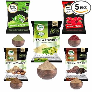 Online Quality Store Amla Reetha Shikakai Bhringraj and Hibiscus Powder for Hair |hair pack powder combo |hair care products |natural products for hair |natural products for skin|products for hair(Pack of 5 ,Total 900g Pack)