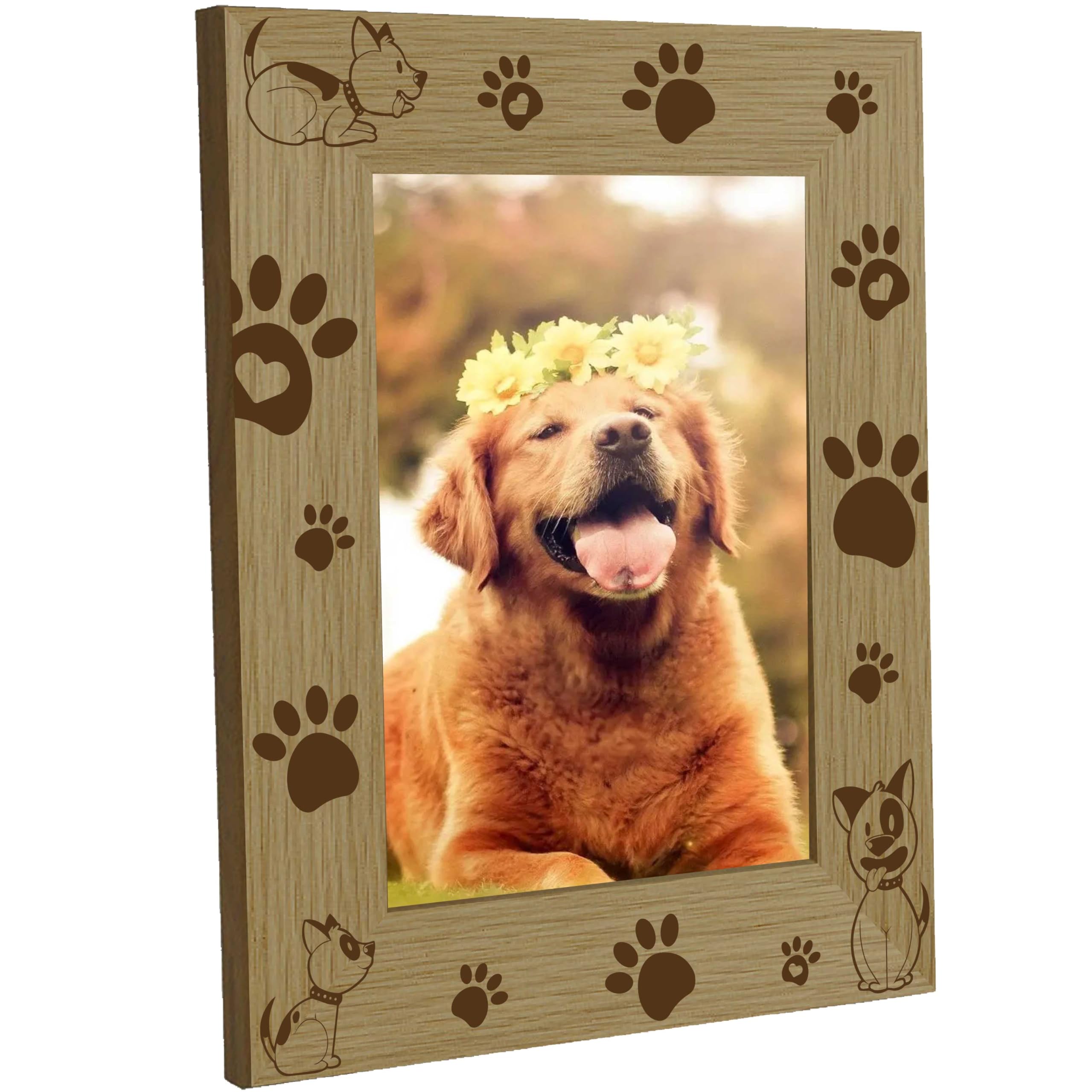 Cornice In Legno Massello 6x8 Con Impronte Di Cane | CREATCABIN | Portafoto Da Tavolo O Parete | Idea Regalo