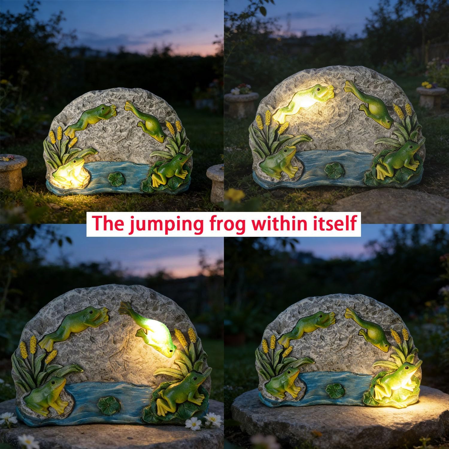 Frog Garden Statue Solar Rock Lights Decor, A Jumping Frog for Patio Pathway Art Housewarming for Yard Decoration Lawn Ornament Gardening Gifts for Women Mom Grandma (Frog)