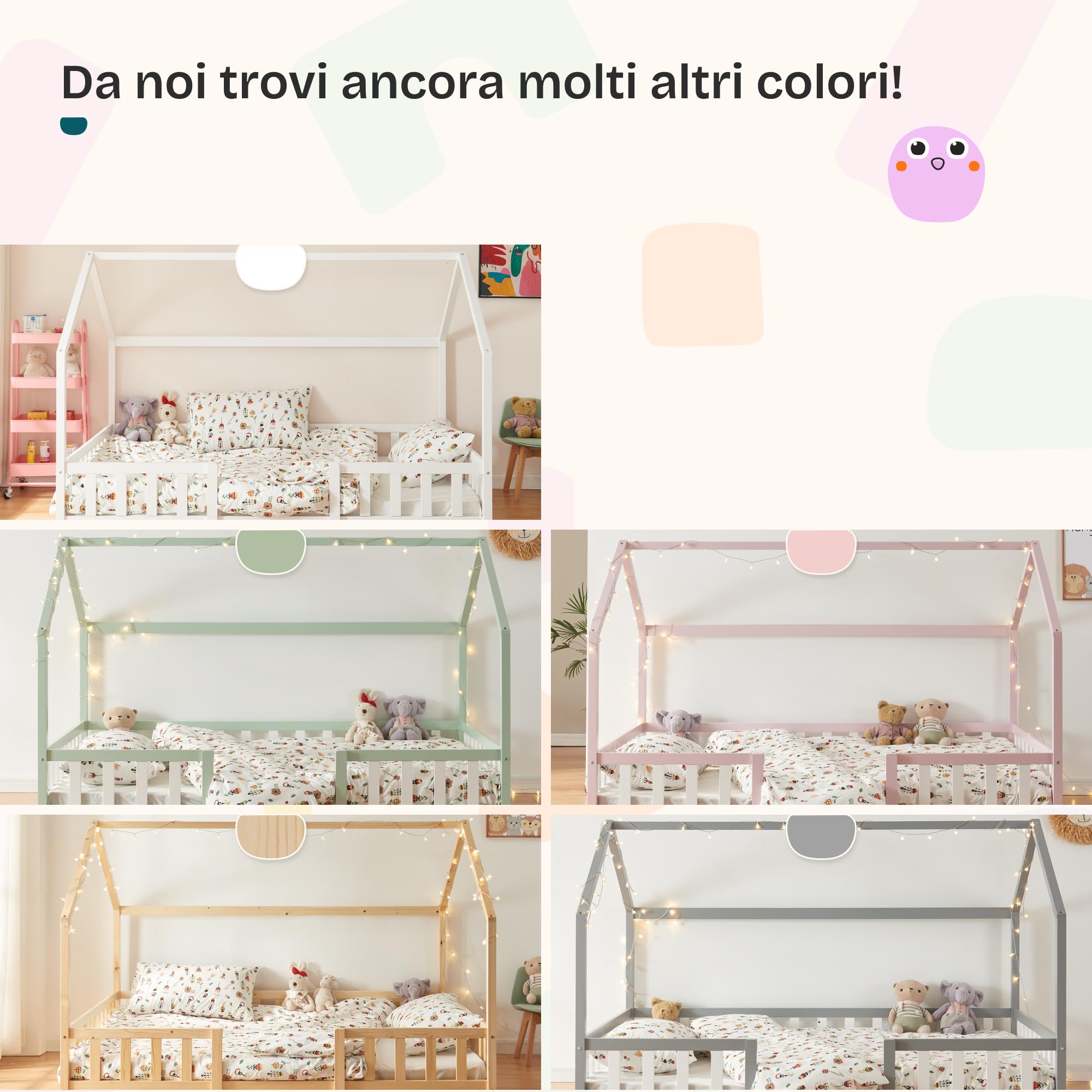 [en.casa] Letto Casetta per Cameretta Letto Piazza e Mezza per Bambini con Barriere di Protezione Struttura in Legno di Pino con Zona di Riposo 120x200 cm Bianco