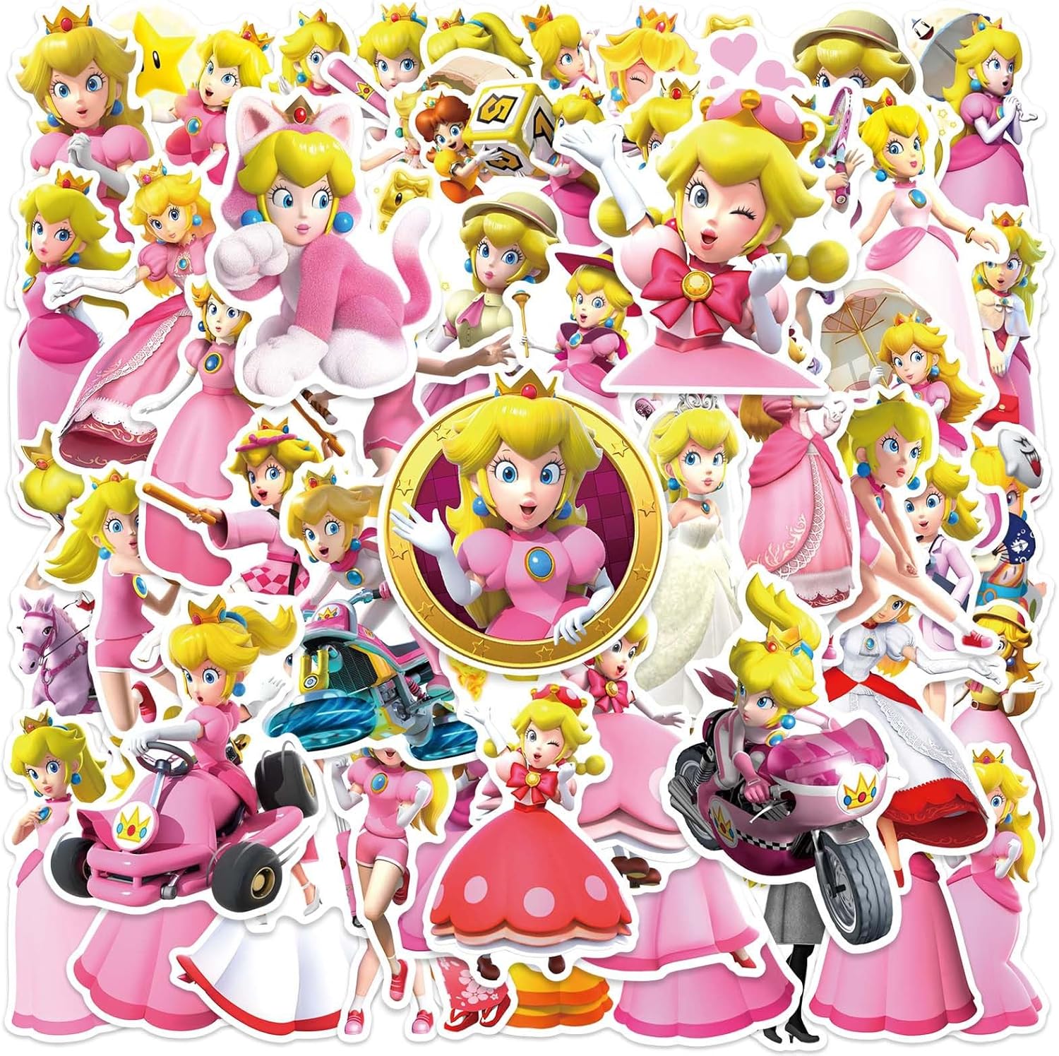 50Pcs Super Princess Peach Stickers for Kids, Water Bottle