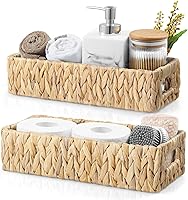 dreamkey Nesting Wicker Storage Baskets with Handles - Water Hyacinth Toilet Paper Organizer for Tank Top & Countertop, 2 Pack