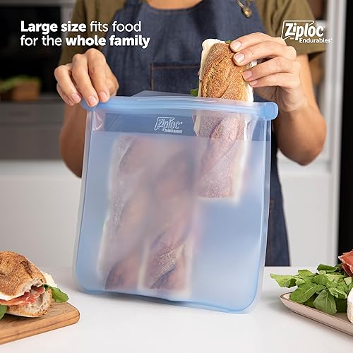 Miniatura 4 de Ziploc Endurables - Bolsa grande y recipiente mediano, bolsas de silicona reutilizables y recipientes de almacenamiento de alimentos para