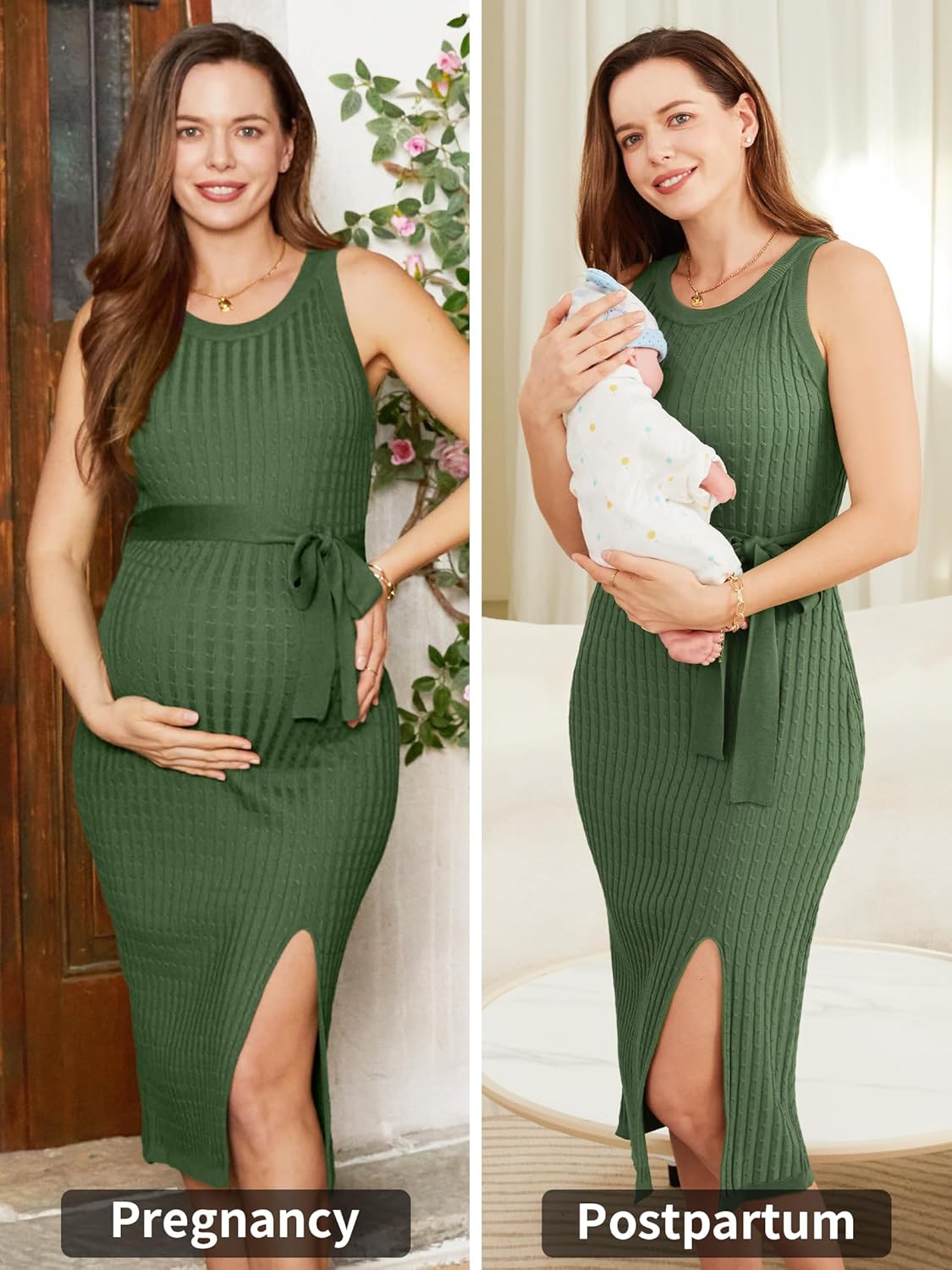 V FOR CITY Maternity Dress for Baby Shower Cable Knit Slit Pregnancy Dresses Casual Sleeveless Bodycon Pregnant Clothes - Image 3