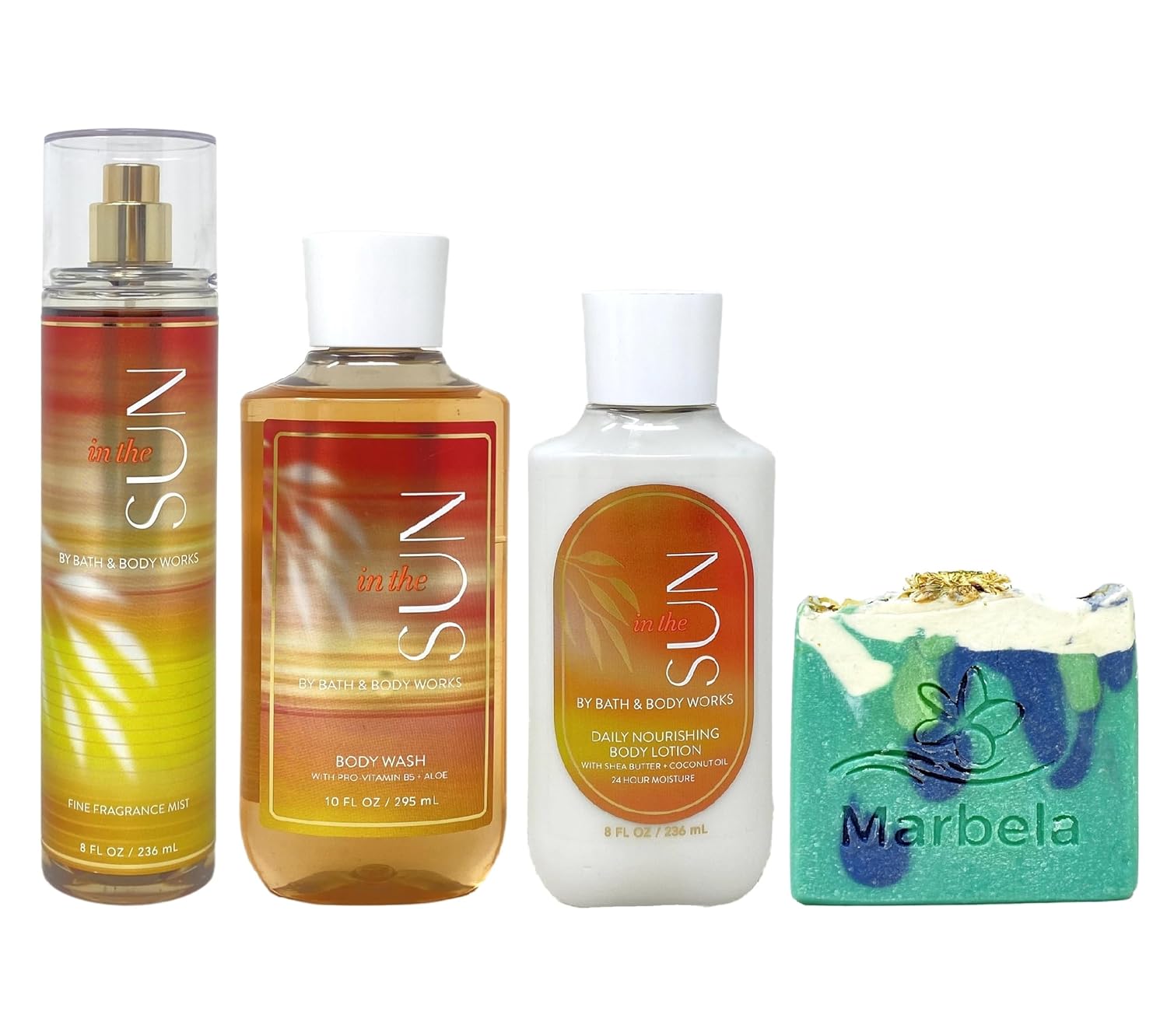 Bath & Body Works In The Sun Trio Gift Set - Fragrance Mist, Body Wash and Body Lotion - with an Aloe Vera Bar Soap - Full Size