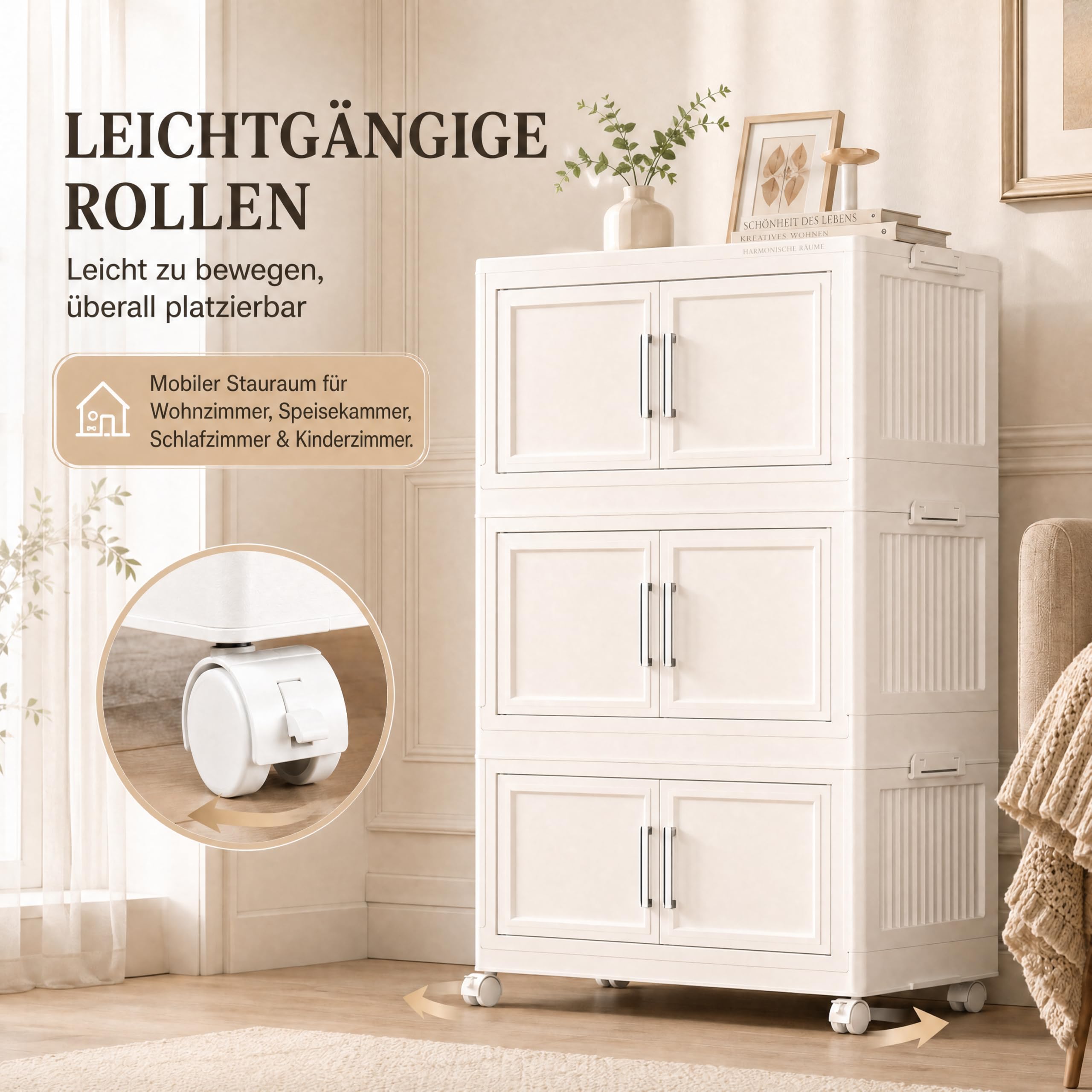 Scatole portaoggetti con coperchio, 3 x 120 l, in plastica con coperchio, impilabili con coperchio, grandi scatole pieghevoli, per camera da letto, soggiorno, bagno