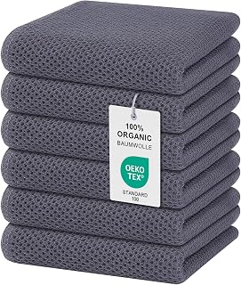 Moosfor Geschirrtücher 100% Baumwolle 6er Set 32 x 72 cm Dunkelgrau
