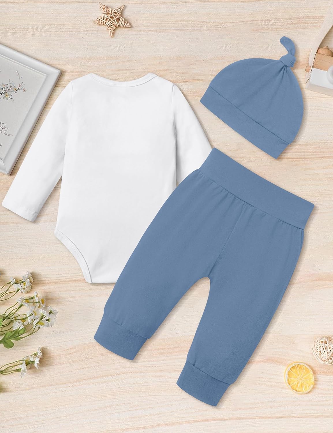 Fommy Newborn Baby Boy Clothes New to The Crew Letter Print Romper+ Pants+Hat 3PCS Outfit - Image 7