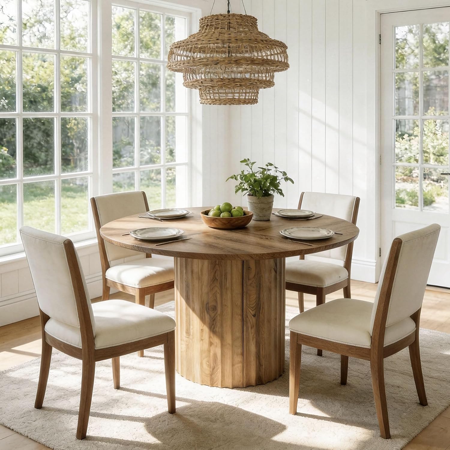 Tribesigns 47-Inch Round Dining Table for 4-6, Modern Kitchen Table with Fluted Pedestal Base, Farmhouse Wood Dinner Furniture for Dining Room, Kitchen & Living Room, Brown
