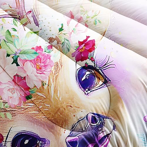 Miniatura 5 de CVHOUSE Juego de ropa de cama rosa lindo con diseño de ciervo para niñas, tamaño individual - Juego de edredón Kawaii de 3 piezas con funda de