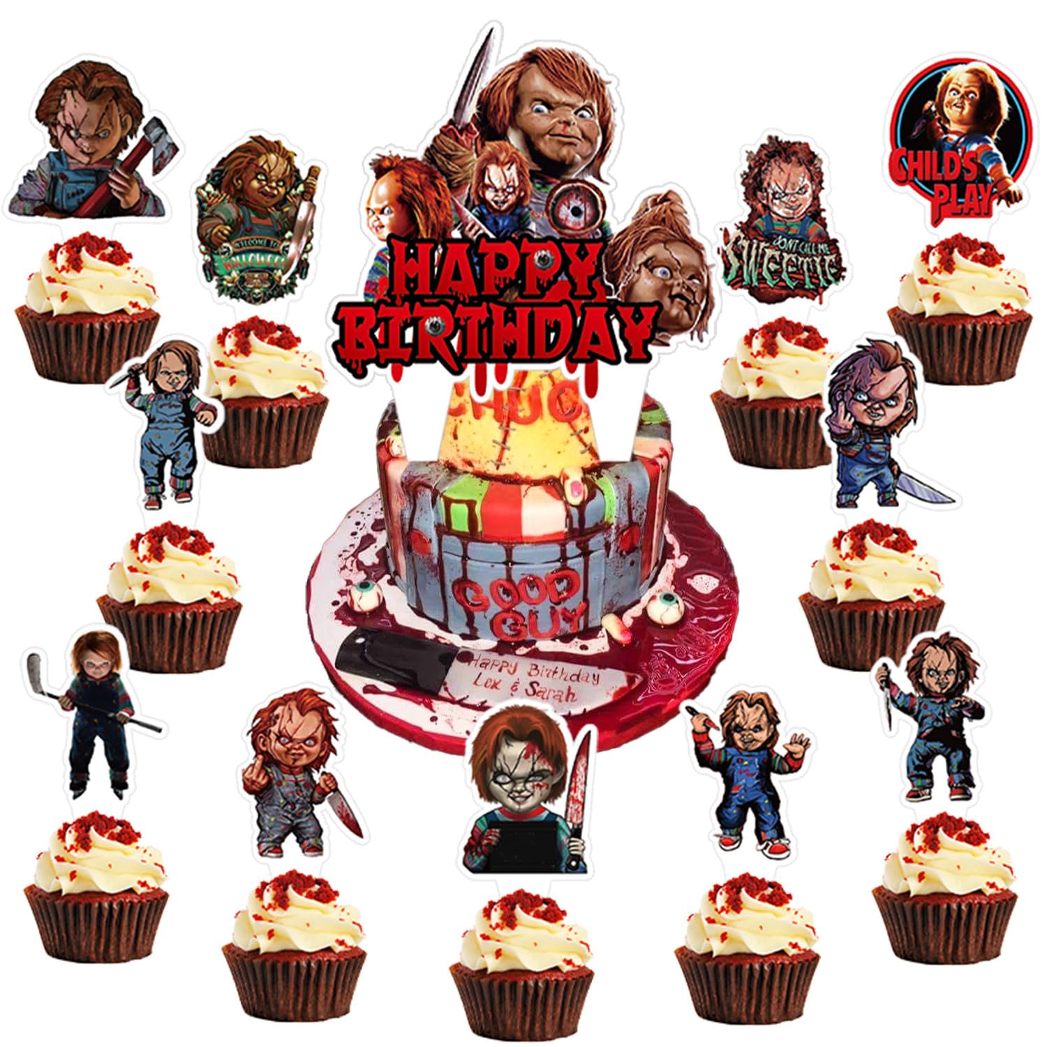 37 Pcs Chucky Cake Topper and Cupcake Toppers Set,Chucky Birthday Party Supplies for Chucky Birthday Decorations