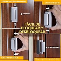 Vista 4 de Cerradura de puerta de seguridad para el hogar, paquete de 2 cerraduras de refuerzo de puerta a prueba de niños con tope de 3 pulgadas, soporta 800