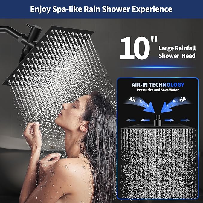 Regadera de Lluvia Airlex 10'' con Cabezal de Mano, 4 Modos y Manguera de Acero Inoxidable, Negro Mate miniatura 3