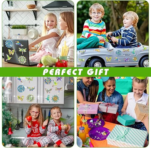 Miniatura 5 de Copkim 16 piezas de imanes de arte de diamante de verano para refrigerador, calcomanías de libélula, mandala colibrí, pintura de diamante,