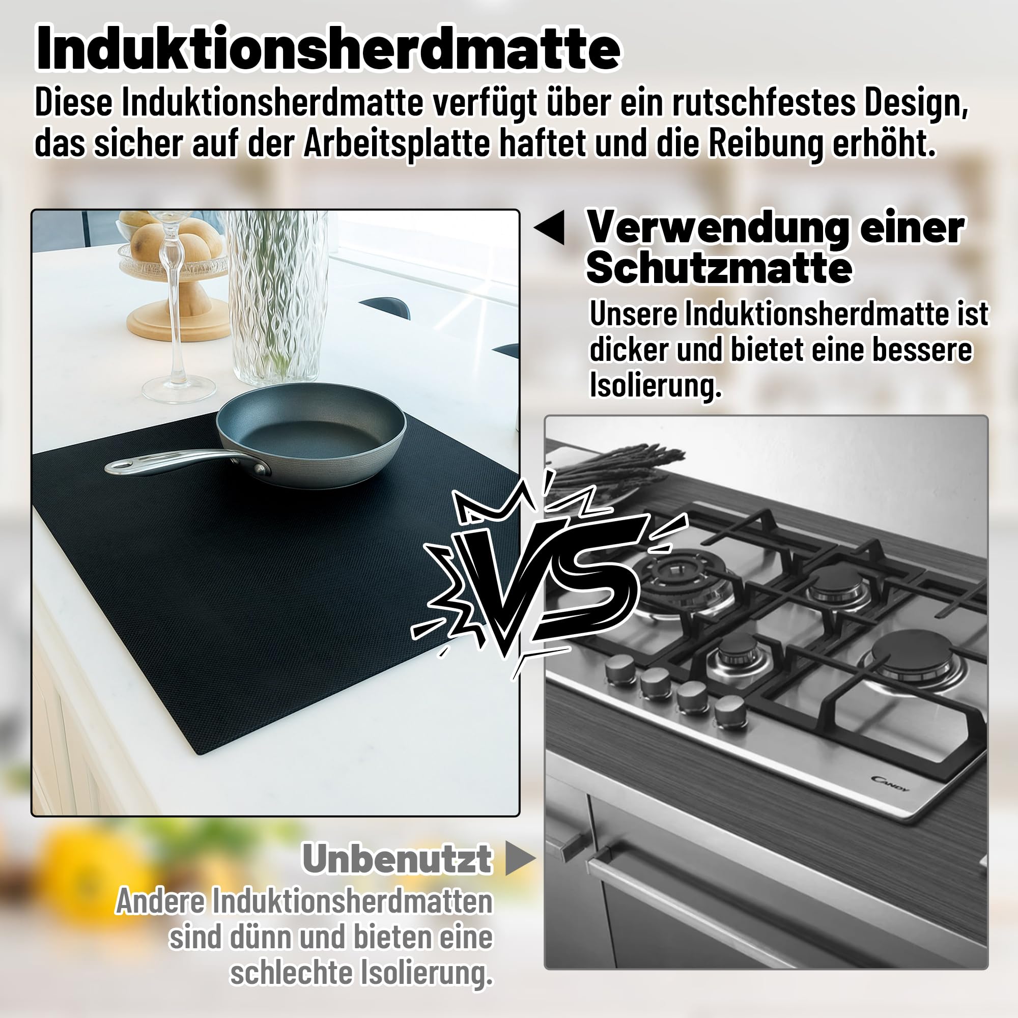 78x52cm Herdabdeckplatte – Zuschneidbare Silikon Abdeckung für Induktionskochfeld & Ceranfeld, Wasserdicht & Hitzebeständig, Schwarz