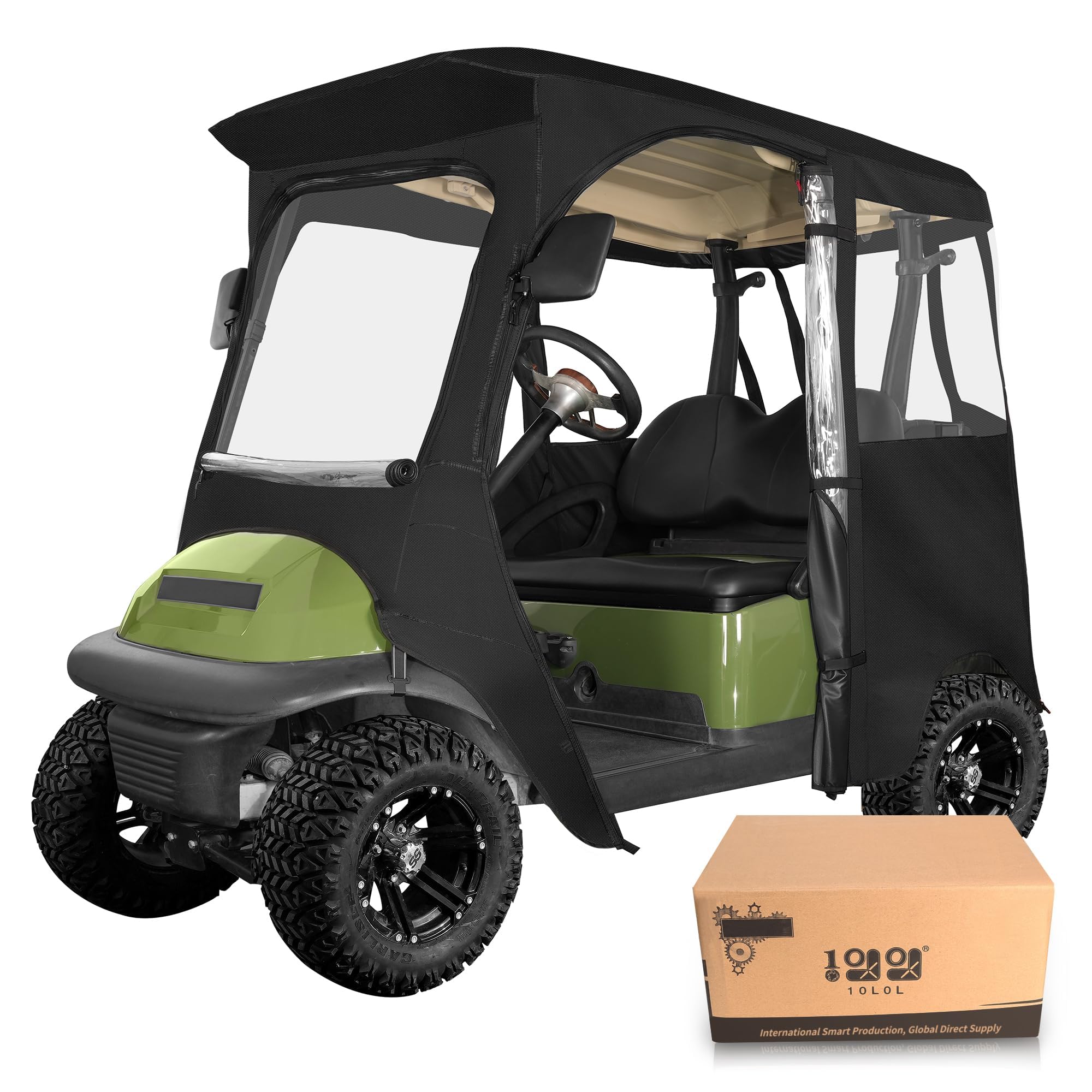 10L0L Golf Cart Deluxe Enclosure für 2 Passagiere Club Car Precedent & Temo,600D Winddicht Wasserdicht 4-Seiten Schutz Golf Buggy Warmhalten Abdeckung Fahrgehäuse (Schwarz)
