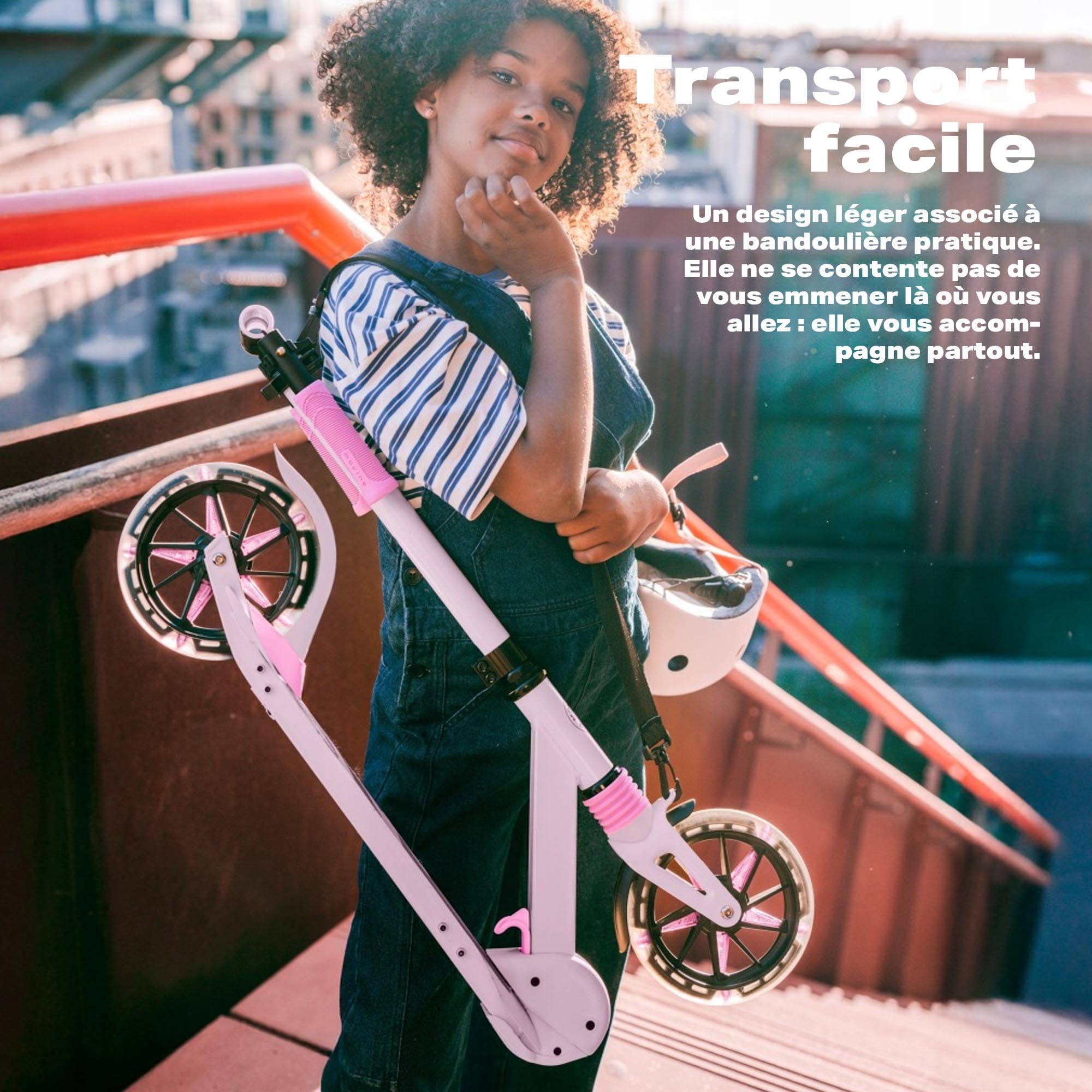 Movino Trottinette Enfant et Adultes jusqu'à 100 kg - Pliable - Grandes Roues LED 180 mm - Guidon Réglable en Hauteur - City Light