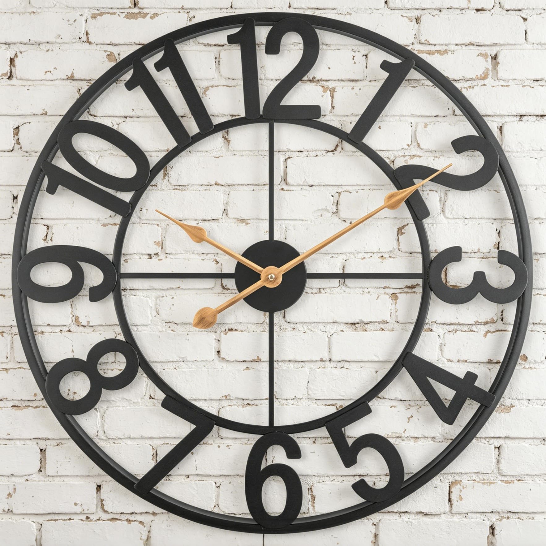 Orologio da esterno, 45,7 cm, in metallo nero, orologio da parete a scheletro | Funzionamento silenzioso a batteria, decorazione per case di metà secolo, grande design rustico, uso interno ed
