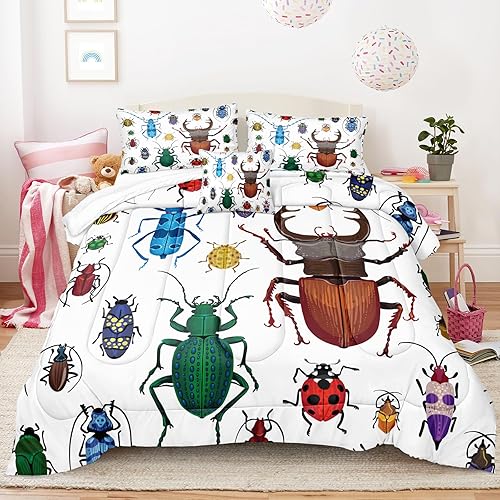 Juego de edredón de Navidad de 4 piezas con estampado de Papá Noel, estampado de copos de nieve blancos, rojo con 1 funda de cojín (King, Feliz