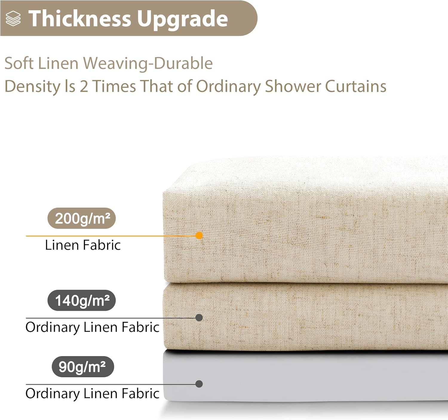 Natural Linen Shower Curtain, Boho Farmhouse Shower Curtain Set for Bathroom, 200GSM Luxury Weighted Water Resistant Fabric Textured Shower Curtains with 12 Metal Hooks, 72Wx84H