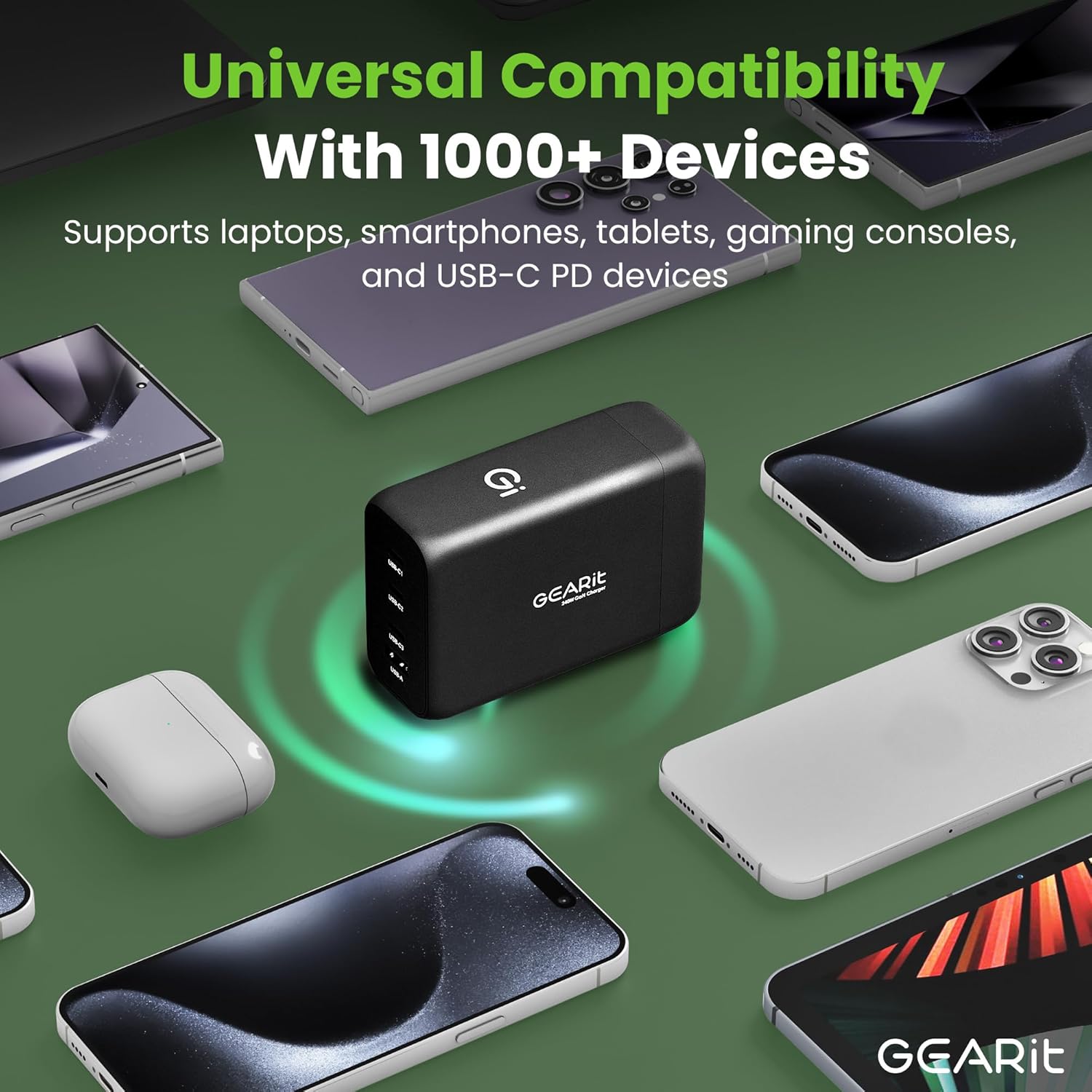 GEARit 240W USB C Charger Block - Fast Charging 4-Port GaN Wall Charger with PD 3.1 & PPS for Apple, Samsung, Dell XPS, MacBook Air/Pro, iPhone, iPad, Google Pixel - Multi Port Fast Charger USB Type C