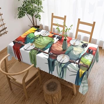Colorful Parrots On Tree Rectangle Tablecloth 54 x 72 Inch Stain and Wrinkle Resistant Washable Polyester Table Cloth, Reusable Table Cover Decorative for Wedding Birthday Kitchen Decor