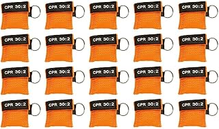 20pc CPR Mask Keychain Emergency Kit CPR Face Shields for First Aid AED Training Child and Adult CPR Breathing Barrier (Orange)