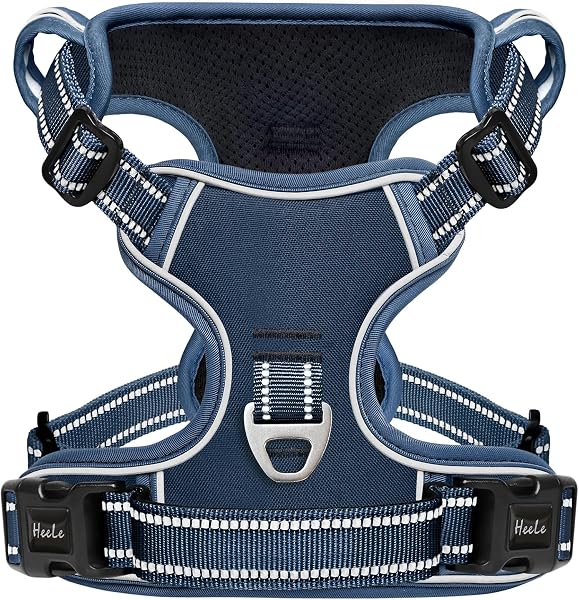 HEELE Pettorina Cane con Motivo Stampato, Riflettente Pettorina Addestramento Cani Anti Tiro con 2 Ganci in Metallo + Comodo Maniglia, Gilet per Cani Regolabile per Camminare, Blu Reale, M - 1