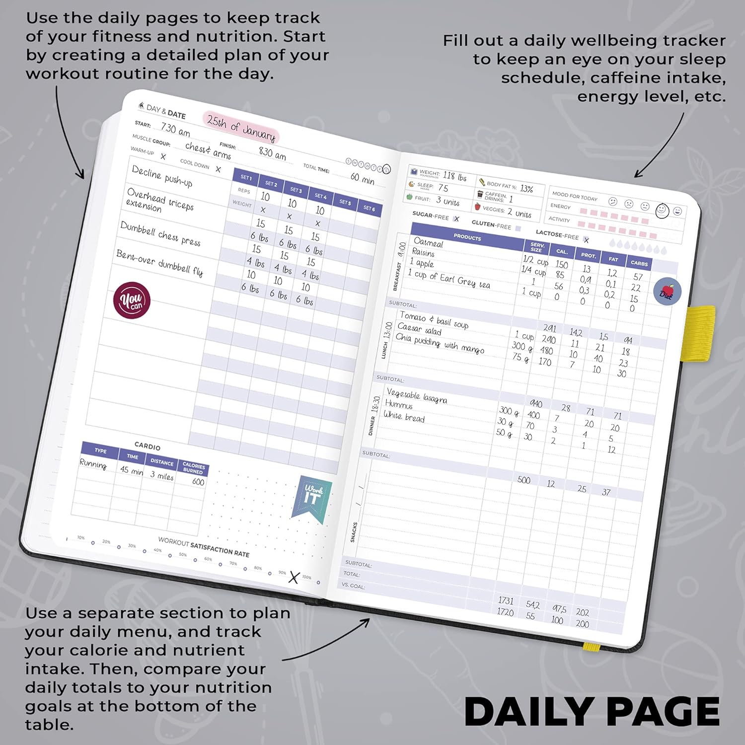 Clever Fox Fitness & Food Journal – Nutrition & Workout Planner for Women & Men – Diet & Gym Exercise Log Book with Calendars, Diet & Training Trackers - Undated, A5 Size, Hardcover (Black) : Sports & Outdoors