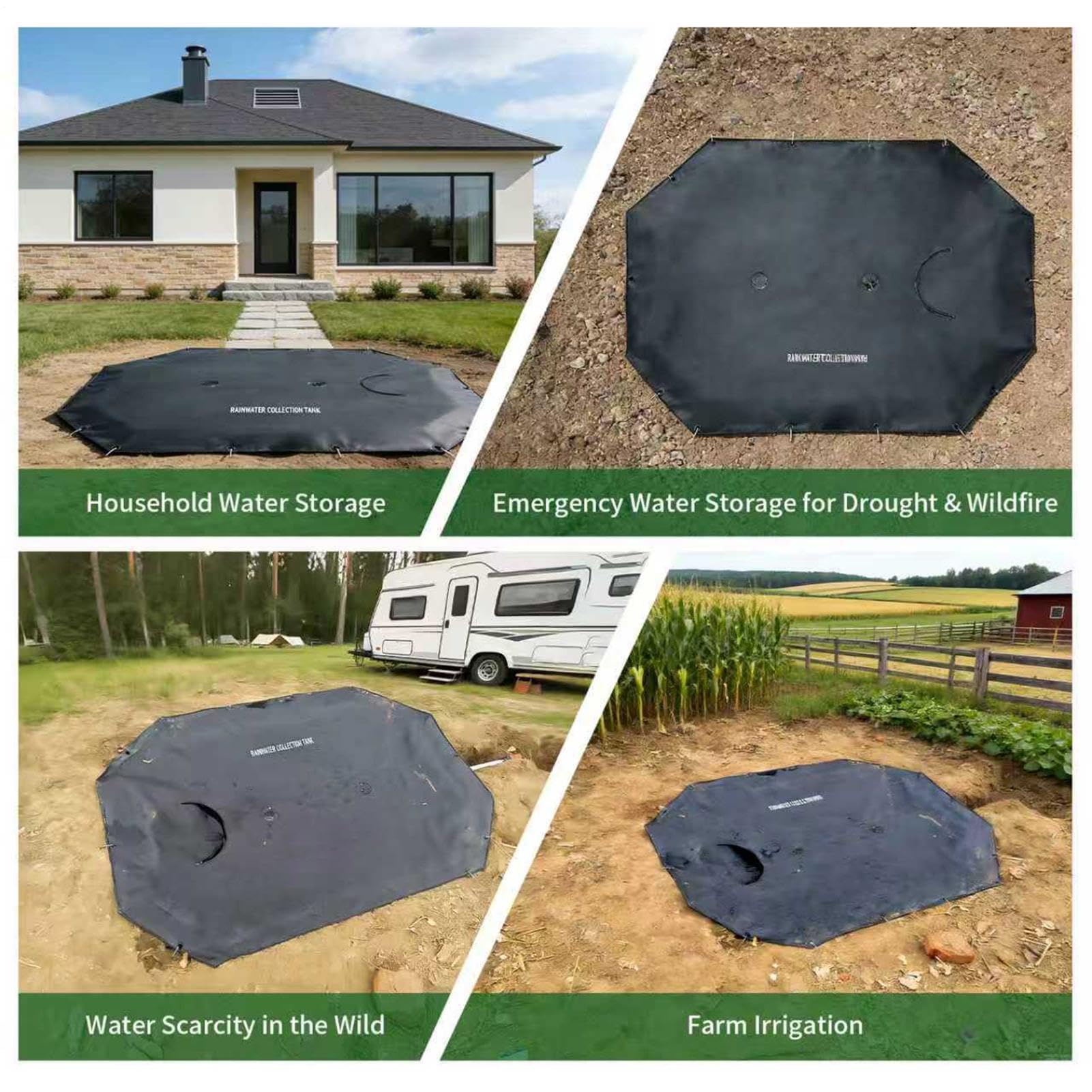 Sistema de recuperación de lluvias - Tanque enterrado de agua Lluvia - Colector de agua para jardín | para jardín, patio trasero, terraza, carrocería, camino peatonal, bandeja, y