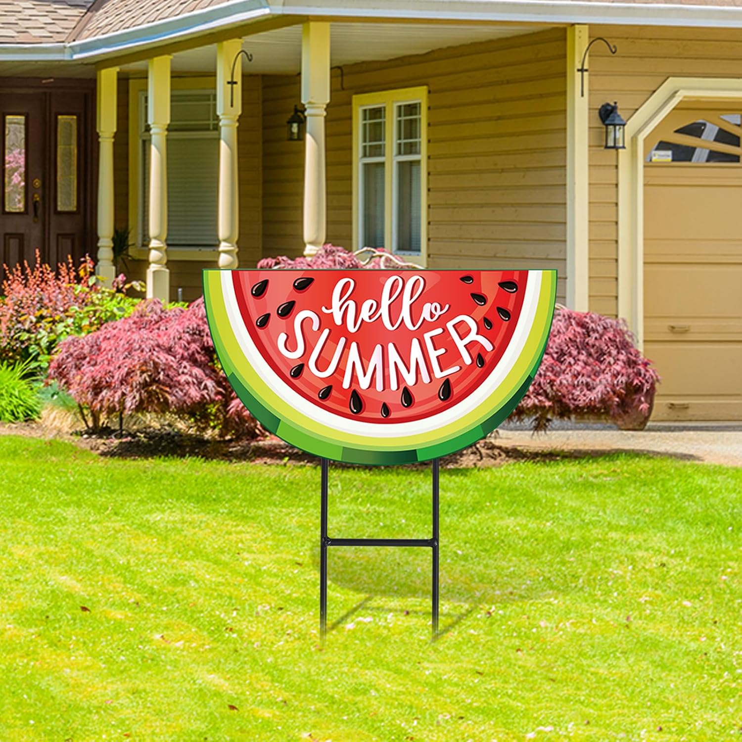 JarThenaAMCS Hello Summer Metal Garden Stakes Watermelon Decorative Lawn Sign Summer Fruits Theme Welcome Yard Sign for Home Outside Lawn Porch Decor