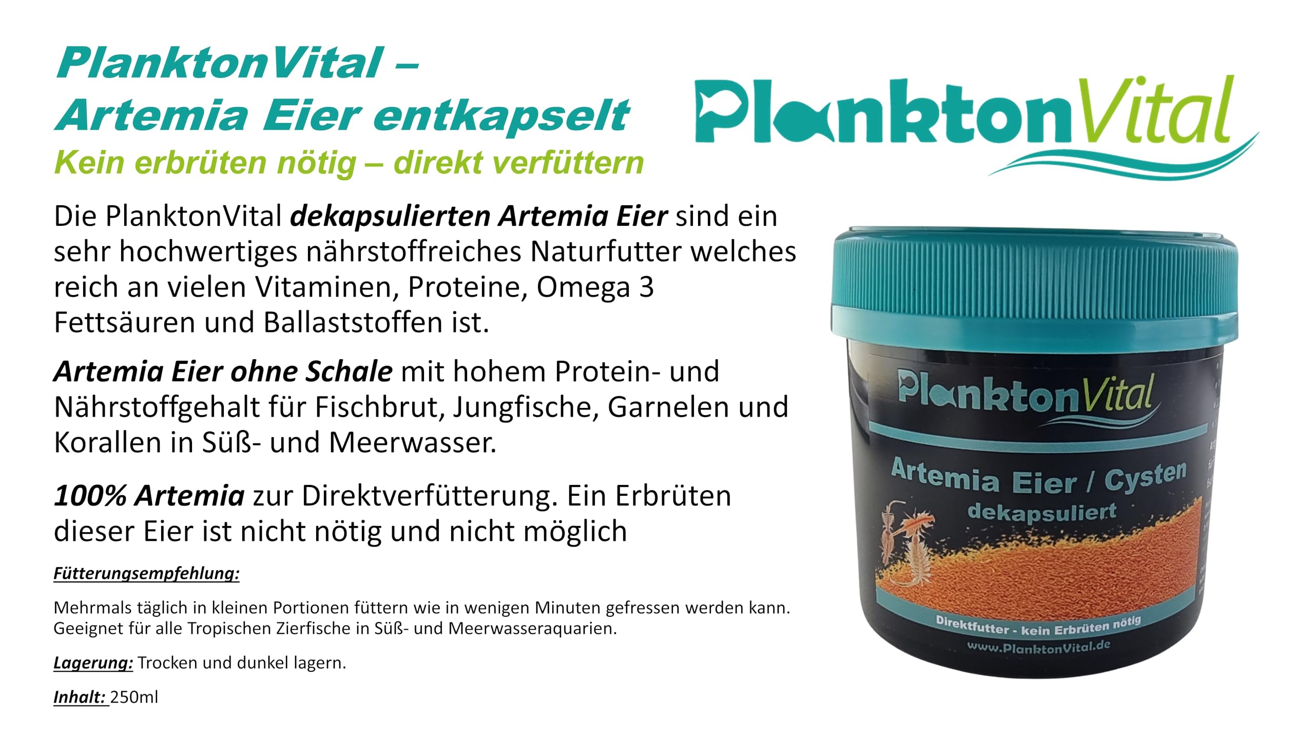 Entkapselte Artemia-Eier 500 ml / 300 g – Premium Aufzuchtfutter für Jungfische & Wirbellose – 100% Natürlich, Hoher Proteingehalt, Sofort Verfütterbar – Für Süß- & Meerwasser-Aquarien