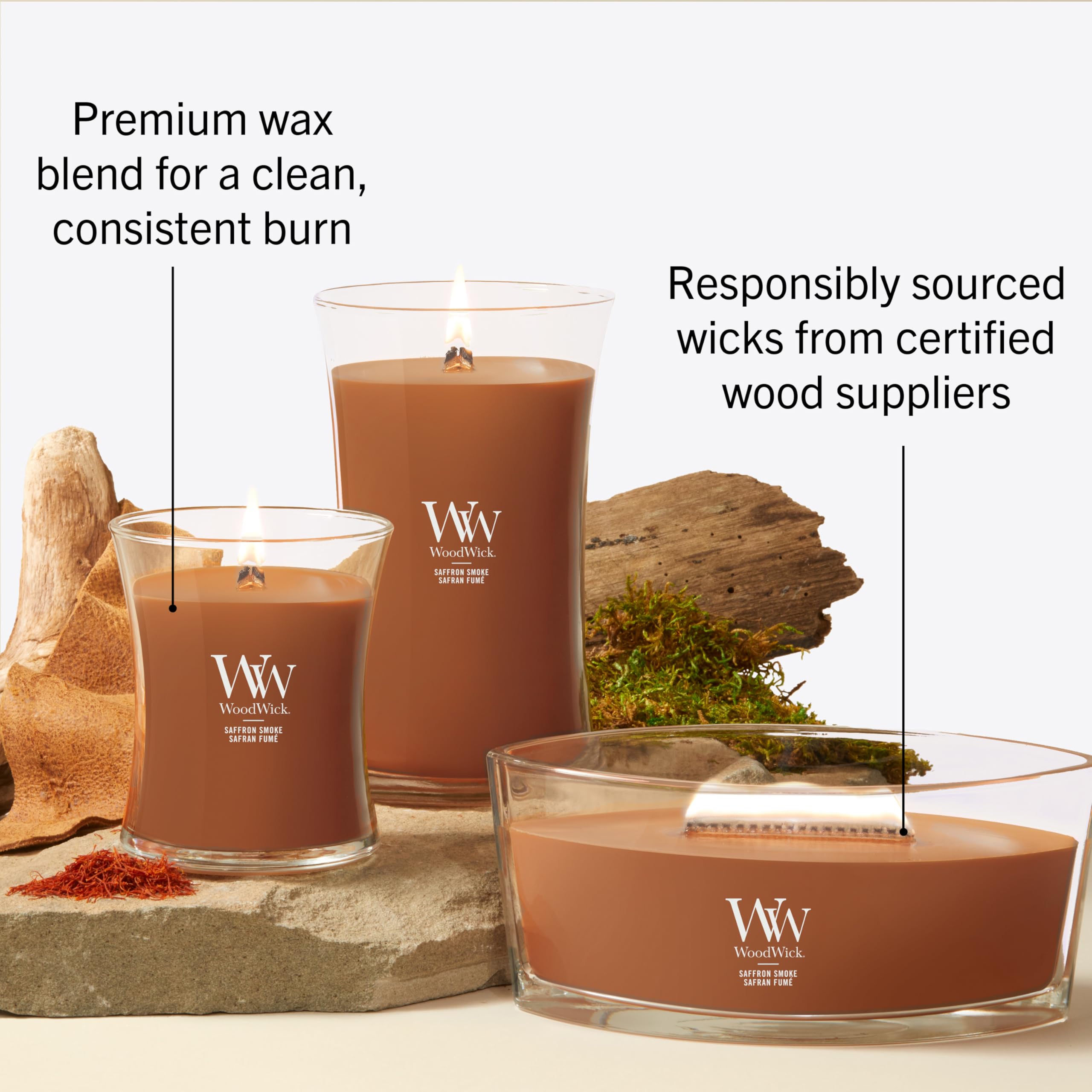 WoodWick Świeca zapachowa, duża świeca klepsydrowa, Saffron Smoke | idealne prezenty dla kobiet