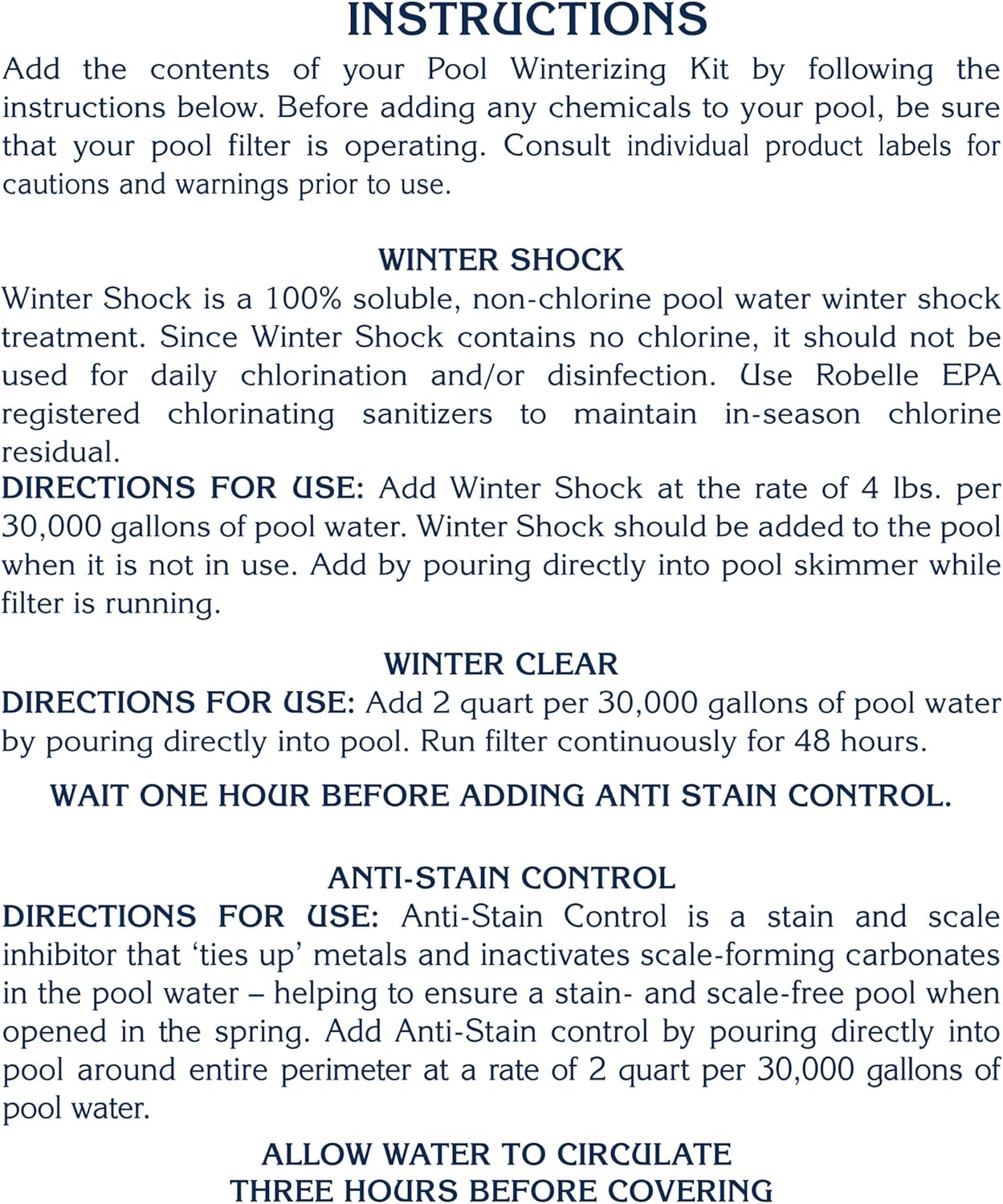 Robelle 30,000 Gallon Triple-Action Winter Kit, Premium Pool Closing Kit, for Pools up to 30,000 Gallons