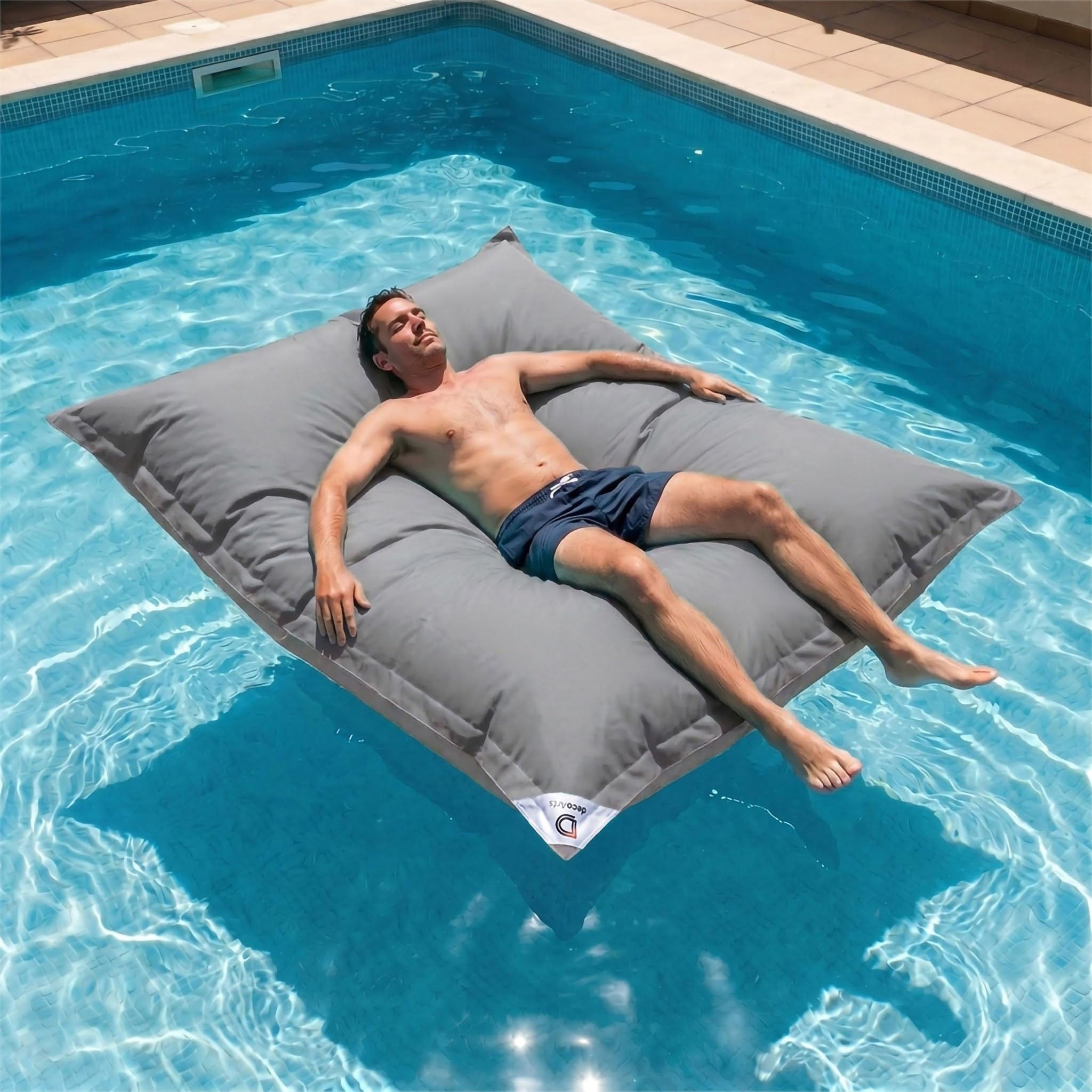 Housse pour Pouf Géant XXL 180x140cm Déhoussable Flottant Piscine Gris Galet