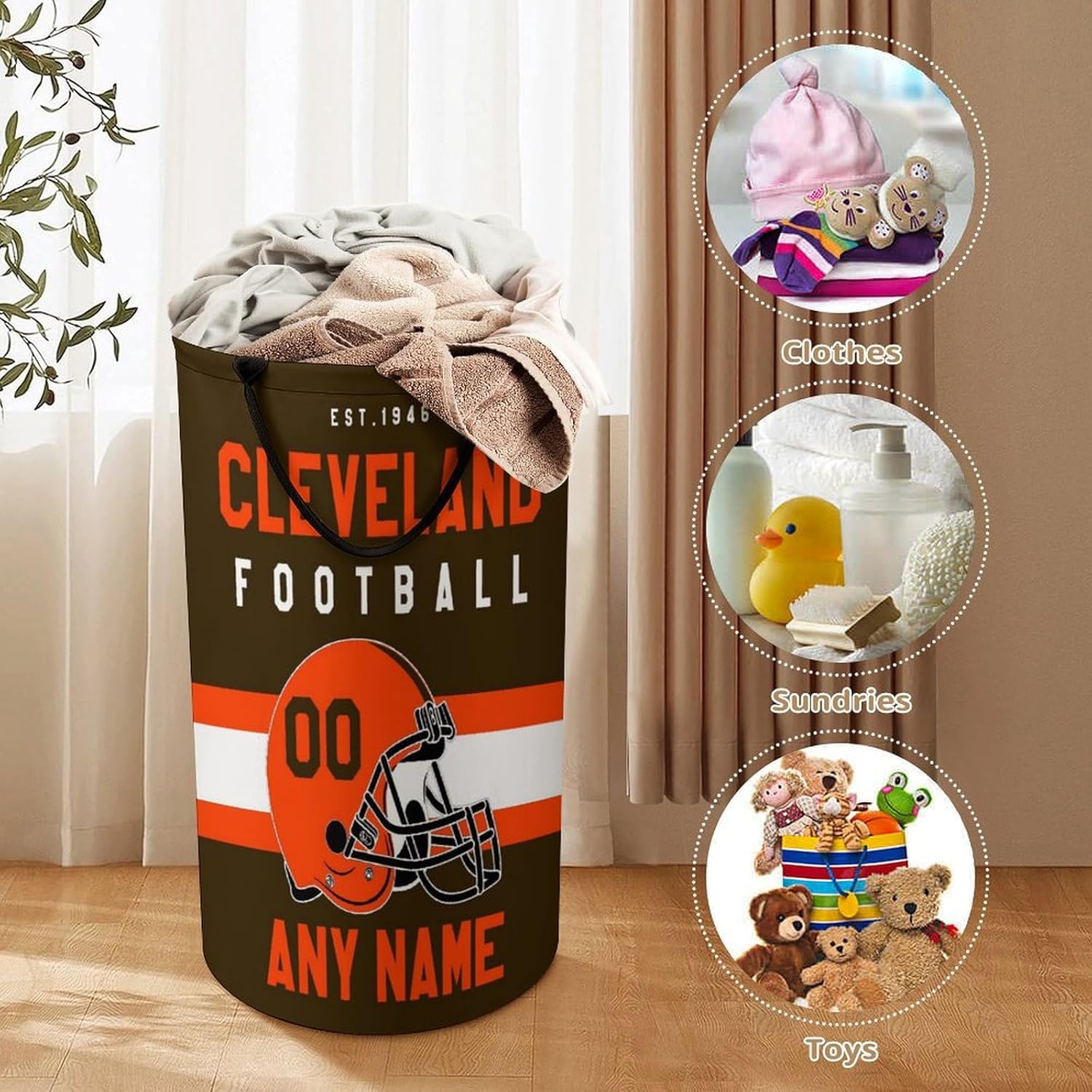 Custom Football Laundry Basket High Capacity Polyester Personalized Foldable Dirty Team Bulding Time Clothes Basket Laundry Hamper Polyester Gift for Football Fans Name Number