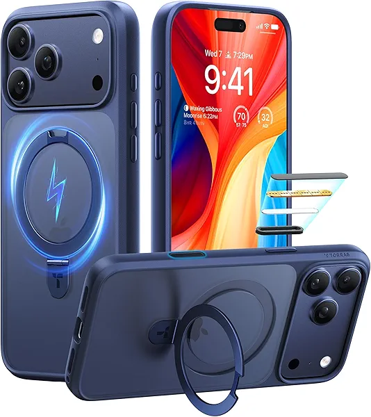 TORRAS for iPhone 17 Pro Max Case with Sturdy Stand, Camera Control Cover Compatible with MagSafe, Military Grade Protection, Translucent Slim Phone Case for iPhone 17 Pro Max 6.9", Deep Blue