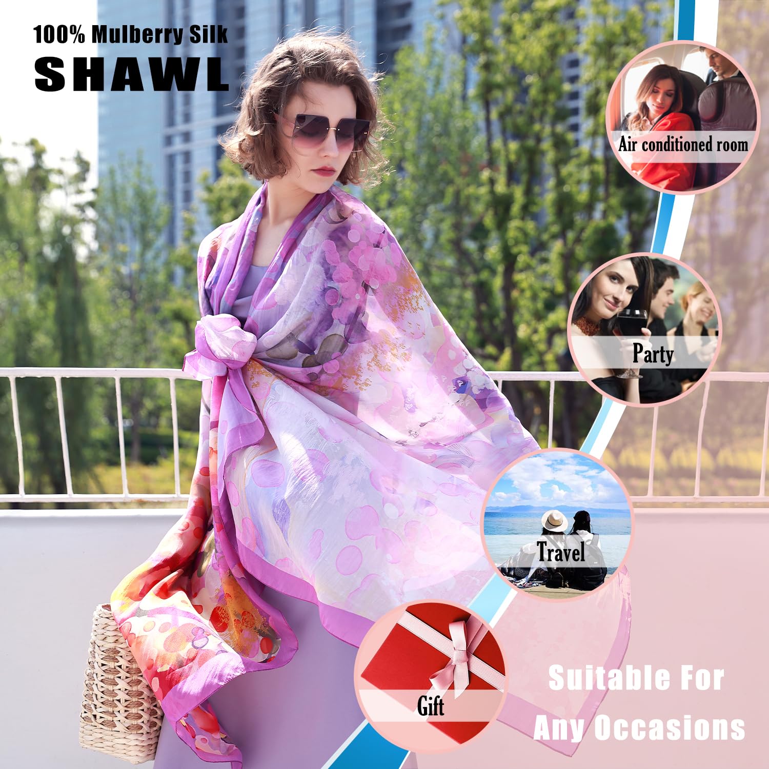 DANA XU 100% Mulberry Extra Large Silk Pashmina Scarf Shawls And Wraps For Women Evening Dress Summer Travel Floral Blanket